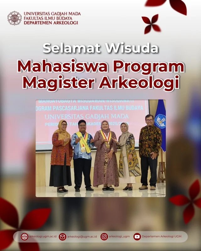 Selamat kepada para lulusan Magister Arkeologi UGM atas capaian yang membanggakan. Semoga ilmu yang diraih menjadi langkah nyata dalam merawat dan mengembangkan warisan budaya.

#ArkeologiUGM #WisudaUGM #MagisterArkeologi #ArkeologiIndonesia #UGM