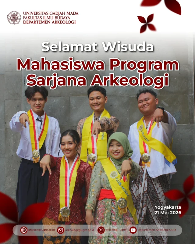 Selamat atas kelulusannya kepada para wisudawan program Sarjana Arkeologi, Departemen Arkeologi FIB UGM Periode III Tahun Akademik 2025/2026. Semoga bekal ilmu pengetahuan serta pengalaman yang telah didapatkan selama di bangku perkuliahan dapat diaplikasikan secara profesional demi kemajuan ilmu pengetahuan dan pelestarian warisan budaya Indonesia. Selamat berkarya dan mengemban tanggung jawab baru di masyarakat.

#WisudaArkeologiUGM #DepartemenArkeologiUGM #FIBUGM #WisudaUGM2026 #SarjanaArkeologi
